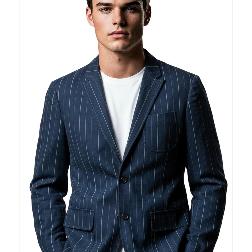 Polo Ralph Lauren Blazer Mens 42R Blue With White Striped 3 Button Blazer !! - Picture 2 of 16